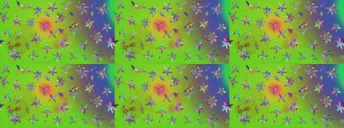 Raster deseni. Karalama çiçekleri çizim kalıbı. Yeşil ve mor el çizimi desen. Sanat ilham verici ve menekşe tarzı çiçekler ve arkaplan bırakıyor.