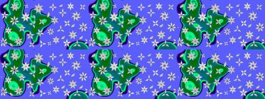 Mavi ve yeşil renkli çiçekler. Raster illüstrasyonunda çiçek deseni çizimi.