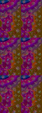 Moda arka planında parlak buketler. Kumaş, duvar kağıdı ve kağıt üzerine baskı yapmak için gelişen arka plan. Raster illüstrasyonu. Eski usul küçük çiçekli şirin bir eskiz deseni..