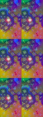 Çiçekli el çizimi çizimi deseni. Modern, menekşe rengi ve mavi raster arka plan duvar kağıdı çizimi, klasik çizgili, desenli desenli çiçekler, çiçekli süsler..