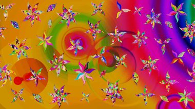 Renkli Bahar Teması eskiz kalıbı. Düz Çiçek Elementleri Tasarımı. Süslü kumaş deseni. Raster illüstrasyonunda çiçek deseni çizimi.