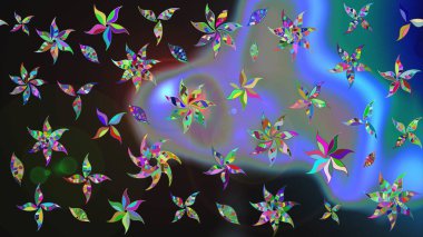 Yumuşak, bahar çiçekli arka plan. Gri ve mavi renkte çiçekler. Raster çiçek desenli ve çiçekli..