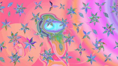 Pembe ve nötr renklerde Asya tekstili. Raster illüstrasyonu. Suluboya çiçekli çiçek deseni.