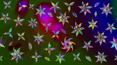 Yumuşak, yeşil ve kahverengi renkte yaz çiçekleri. Çiçekli karalama şeklinde Raster çiçek deseni. Raster illüstrasyonu.