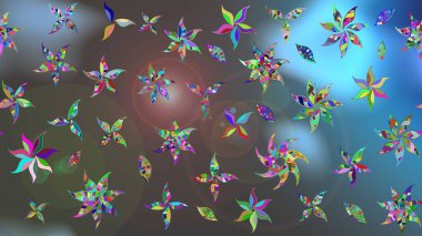 Mavi ve gri renkte çiçekler. Raster düz çiçek çizim deseni. Tasarım hediye paketi, tebrik kartları, posterler ve afiş tasarımı.