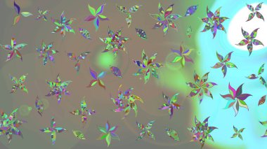 Düz Çiçek Elementleri Tasarımı. Gri ve bej renkli çiçekler. Raster illüstrasyonundaki çiçek desenli çizim. Renkli Yaz Teması çizim şablonu.