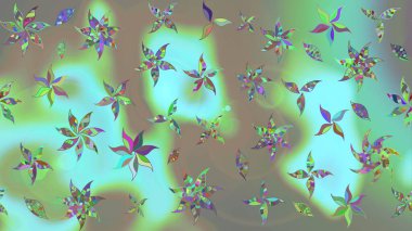 Raster illüstrasyonu. Çiçek desenli eskiz, darbeler, sıçramalar, yaz çiçekleri. Mavi ve yeşil renkte çiçekler.