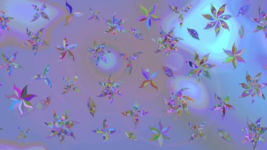 Raster illüstrasyonu. Çiçek desenli çizim. Mor ve mavi renklerde Asya tekstili.