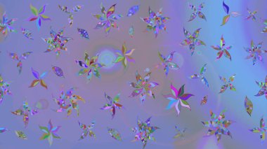 Motley illüstrasyonu. Moda baskıları için zarif bir şablon. Menekşe ve mavi çiçekli bahar çiçekleri. Küçük renkli çiçekler. Küçük çiçekte şirin desenler.