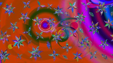 Raster illüstrasyonundaki çiçek desenli çizim. Turuncu ve kahverengi renkte çiçekler.