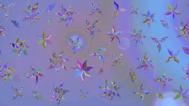 Sevimli çiçek raster deseni. Renkli Yaz Temalı eskiz kalıbı. Düz Çiçek Elementleri Tasarımı. Mor ve mavi renkte çiçekler.