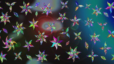 Gri ve mavi renklerde. Raster illüstrasyonu. 3D çiçekler, çizim.