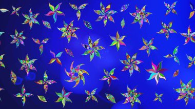 Raster illüstrasyonu. Mavi ve yeşil renkli çiçekler. Çizim çiçek deseni duvar kağıdı için kullanılabilir.