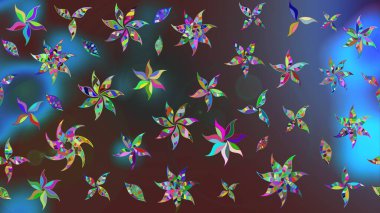 Küçük renkli çiçekler. Motley illüstrasyonu. Moda baskıları için zarif bir şablon. Kahverengi ve mavi çiçekli bahar çiçekleri. Küçük çiçekte şirin desenler.