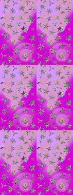 Raster suluboya çiçek deseni, narin çiçekler, nötr ve mor çiçekler, tebrik kartı şablonu. Güzel kumaş deseni.