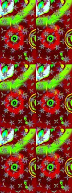 Çiçekler kırmızı ve yeşil renklerde. Raster illüstrasyonundaki çiçek desenli çizim. Düz Çiçek Elementleri Tasarımı. Renkli Bahar Teması çizim şablonu.