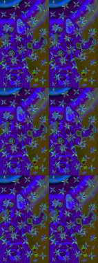 Mavi ve kahverengi renkte çiçekler. Raster Illustrasyon 'daki Çiçek Deseni' nin son moda çizimi. Renkli Yaz Temalı eskiz kalıbı. Düz Çiçek Elementleri Tasarımı.