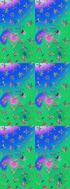 El çizimi. Çiçekler, dallar, bitkiler ve çiçekler. Raster illüstrasyonu. Güzel kumaş deseni.