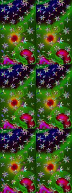 Düz Çiçek Elementleri Tasarımı. Renkli Bahar Teması eskiz kalıbı. Parlak arkaplan eskiz desenli çiçekli fantezi tasarımı.