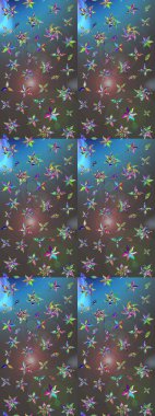 Şirin çiçek elementleri. Gri ve mavi renkte çiçekler. Robot resim. Raster illüstrasyonu.