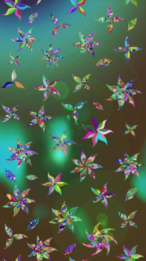 Raster düz çiçek çizim deseni. Yeşil ve kahverengi renkli çiçekler. Tasarım hediye paketi, tebrik kartları, posterler ve afiş tasarımı.