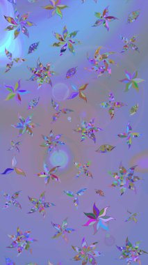 Raster illüstrasyonu. Raster çiçekleri klasik tarzda çizilmiş. Mor ve mavi renklerde bahar çiçekleri. Çiçekli yumuşak çizim deseni.