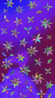 Mor ve mor renkli çiçekler. Raster illüstrasyonu. Çiçek desenli eskiz, vuruşlar, sıçramalar, yaz çiçekleri..