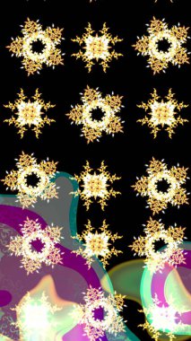 Raster illüstrasyonu. Renkli arka planda izole tatlı kar taneleri. Kar taneleriyle siyah ve mor renkler.