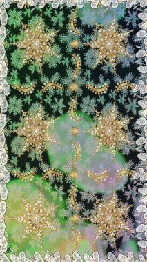 Doğu tarzı element. Gri renklerdeki altın element. Altın desenli çiçek dekoru. Çizgi sanatı tasarım şablonu için kusursuz sınır. Davetiyeler, kartlar, web sayfası için Raster illüstrasyonu.