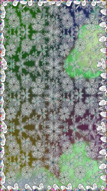 Kumaş, tekstil, duvar kağıdı baskısı için. Eski usul. Raster illüstrasyonu. Renkli desenli, gri çiçekli ve dekoratif elementli kusursuz desen. Kusursuz arkaplan.