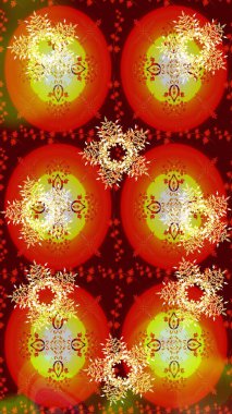 Yüzey için tekrarlanan doku, ambalaj kağıdı, kırmızı ve turuncu renkli kar tanesi. Kış kar taneleri, raster arka plan.