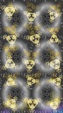 Gri, kahverengi ve sarı renklerde kar tanelerinden oluşan kış deseni. Kış konsepti Raster illüstrasyonu. Düz yatıyordu.