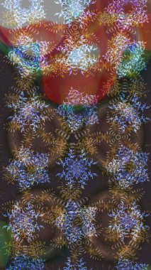 Kar tanelerinin soyut arkaplanlı Noel şablonu. Noel ve yeni yıl moda baskıları için tatil tasarımı. Raster illüstrasyonu. Kahverengi, gri ve nötr kar taneleri.