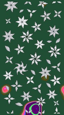 Yeşil ve nötr renklerde çiçekler. Düz Çiçek Elementleri Tasarımı. Raster illüstrasyonundaki çiçek desenli çizim. Renkli Bahar Teması çizim şablonu.