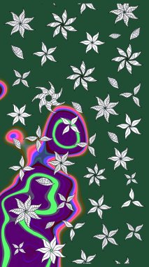 Yeşil ve nötr renklerde çiçekler. Raster illüstrasyonunda çiçek deseni çizimi.