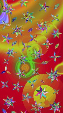 Kırmızı ve kahverengi renklerde. Raster illüstrasyonundaki çiçek desenli çizim. Raster illüstrasyonu. Güzel kumaş deseni.