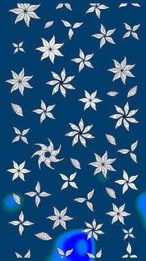 Mavi ve nötr renklerde çiçekler. Raster düz çiçek çizim deseni. Tasarım hediye paketi, tebrik kartları, posterler ve afiş tasarımı.