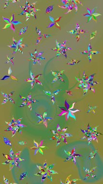 Çiçekli çiçek deseni, suluboya. Düz Çiçek Elementleri Tasarım Raster illüstrasyonu. Yeşil ve kahverengi renkte çiçekler. Renkli Bahar Teması çizim şablonu.