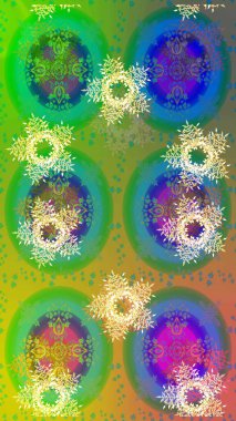 Renk arka plan üzerinde izole soyut kar taneleri ile düz tasarım. Raster resim. Kar tanesi renkli desen. Snowflakes desen. Raster kar taneleri arka plan.