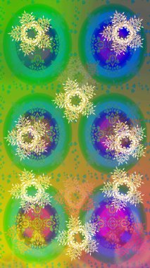 Kar Tanesi Simgesi. Kış kar tanesi. Kar Tanesi Raster illüstrasyonu. Yeşil, sarı ve mavi renklerde izole edilmiş..