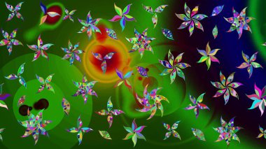 Suluboya çiçekli çiçek deseni. Yeşil ve siyah renkli Asya tekstili. Raster illüstrasyonu.