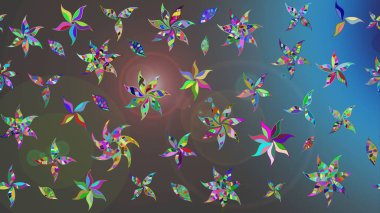 Suluboya resim taklit Raster çizimi. Mavi ve gri renkler. Klasik çiçekler. Yaz çiçekleri teması. El çizimi soyut süslü elementler.