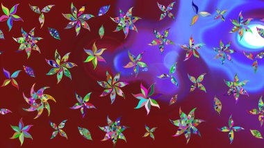 Raster illüstrasyonu. Asya tekstil tarzında. Raster illüstrasyonu. Kırmızı ve mor renkte çiçekler. Çiçek desenini çiz.