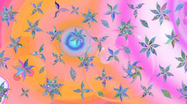 Kumaş desenli papatya çiçeği detayı. Pembe ve turuncu renkte çiçekler.