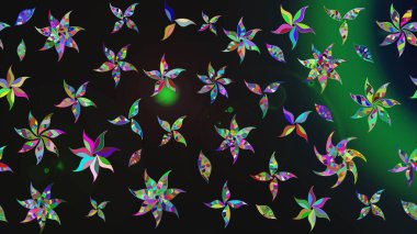 Raster illüstrasyonu. Küçük çiçekli yay deseni çiz. Suluboya tarzında gri ve yeşil renkler üzerine.