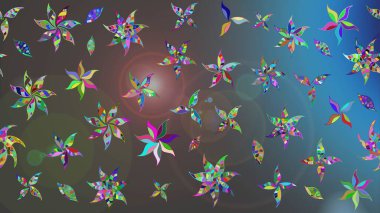 Düz Çiçek Elementleri Tasarımı. Çiçekli çiçek deseni, suluboya. Renkli Bahar Teması eskiz kalıbı. Raster illüstrasyonu. Gri ve mavi renkte çiçekler.