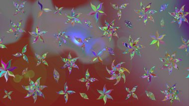 Raster illüstrasyonu. Kahverengi ve gri renklere karalamalar çizilmiş çiçek deseni.