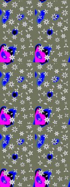 Çizim çiçek deseni duvar kâğıdı olarak kullanılabilir. Yeşil ve nötr renklerde çiçekler. Raster illüstrasyonu.