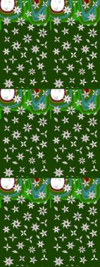 Yeşil ve nötr renklerde etnik çiçeklerle süslenmiş zarif bir eskiz. Asya Tekstil 'inde Raster Çiçek İllüstrasyonu.