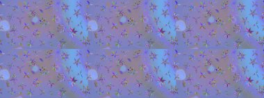 3D çiçekler, eskiz. Mor ve mavi renklerde. Raster illüstrasyonu.